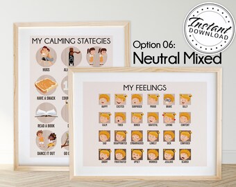 My Feelings and Toddler Calming Strategies A3 Printable Posters (NEUTRAL MIXED)