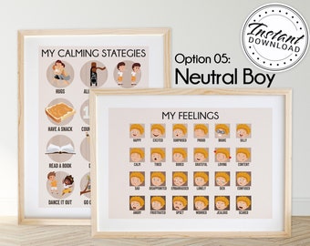 My Feelings and Toddler Calming Strategies A3 Printable Posters (NEUTRAL BOY)