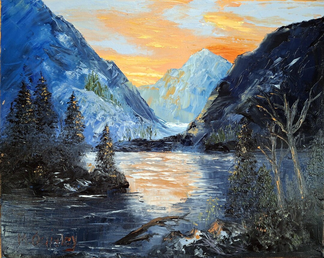 Mountain River – 16x20 Original Oil Painting | Palette Knife Mountain ...