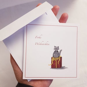 5 pièces Cartes de Noël « Chat et colis » / Courrier de Noël / Carte de vœux / Carte cadeau / Carte pliante