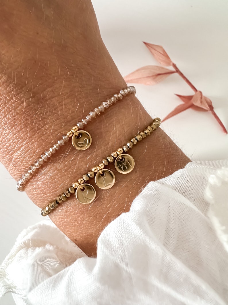 Initialen Kristall Armband rund, personalisierbar, Buchstabe benutzerdefiniert, Gravur, Mama Geschenk Kristall, Runde charms Gold customized Bild 9