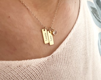 Personalized Bar Tag Gold Necklace, Engraving, Name, Date, Gold Plated, Best Friend, Sister, Gift Wife, Mom, Family, Customized