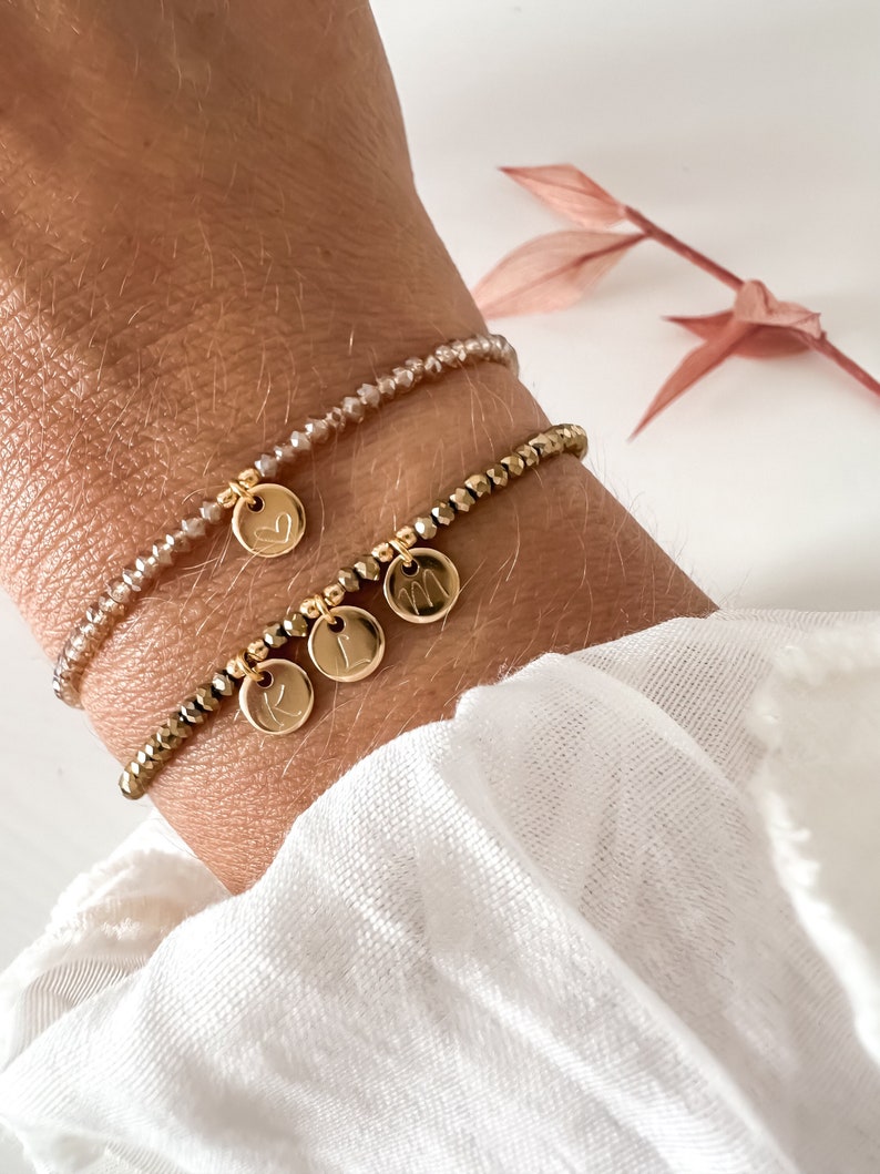 Initialen Kristall Armband rund, personalisierbar, Buchstabe benutzerdefiniert, Gravur, Mama Geschenk Kristall, Runde charms Gold customized Bild 7