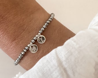 Silber Initialen Kristall Armband rund, personalisierbar, Buchstabe benutzerdefiniert, Gravur, Mama Geschenk Kristall, charms customized