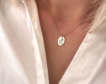 Collar de Flores de Nacimiento, Personalizado, Nombre, Fecha de Nacimiento, Flor Grabada, Cumpleaños, Mes de Nacimiento, Flor de la Vida, Bday, Acero Inoxidable, Regalo,