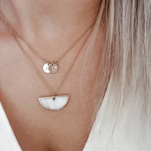 Mother of pearl necklace half moon, chain woman, trend, pearl, pendant, style, special gift, for wife, best friend, mom, maid of honor