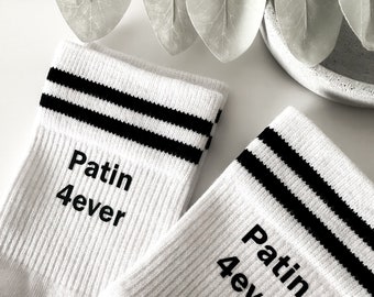 Personalisierte Socken, weiße Tennissocken, mit schwarzen Streifen, Geschenk, personalisierbar, Socks, Retro Socken, witzig, Frau, Mann