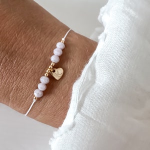 Herz Initialen Kristall Armband, Flieder, personalisierbar, Buchstabe benutzerdefiniert, Mama Geschenk Kristall, 18k vergoldet, customized