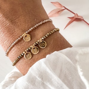 Initialen Kristall Armband rund, personalisierbar, Buchstabe benutzerdefiniert, Gravur, Mama Geschenk Kristall, Runde charms Gold customized Bild 2