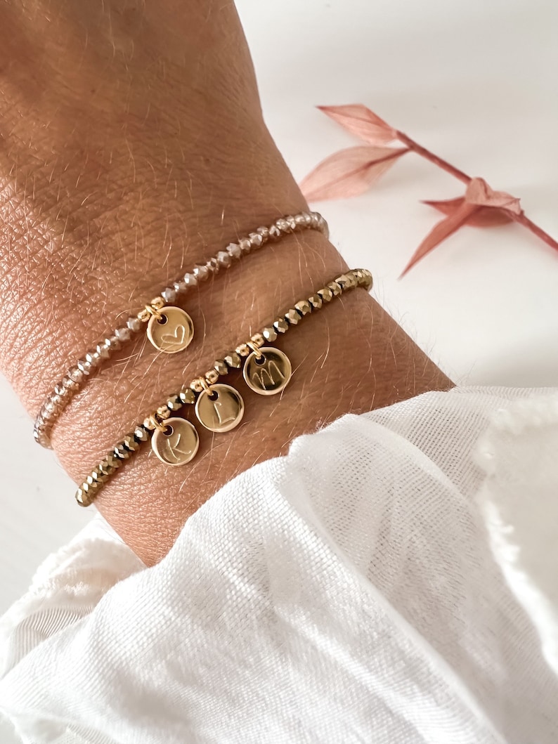 Initialen Kristall Armband rund, personalisierbar, Buchstabe benutzerdefiniert, Gravur, Mama Geschenk Kristall, Runde charms Gold customized Bild 2