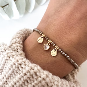 Pulsera cristales iniciales, personalizable, letra personalizada, grabado, regalo mamá cristal, disco personalizado, corazón, estrella