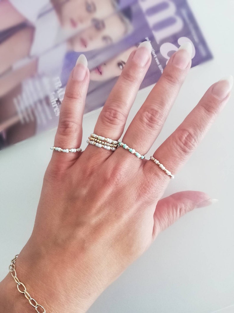 Small Trend Rings Micro Beads Stacking Rings Stretch Ring Etsy