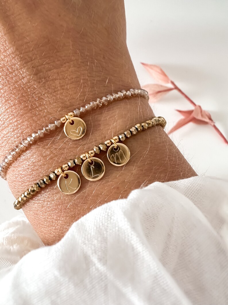 Initialen Kristall Armband rund, personalisierbar, Buchstabe benutzerdefiniert, Gravur, Mama Geschenk Kristall, Runde charms Gold customized Bild 3