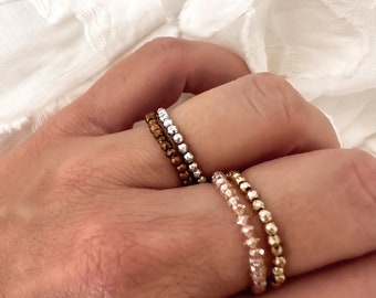Anillo de cristal, elástico, anillo de cuentas de vidrio, personalizable, tendencia, apilable, anillo elástico, regalo, mejor amigo, anillo de amistad, brillante
