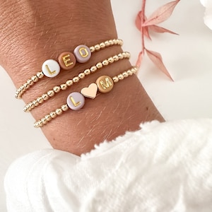 Pulsera con cuentas de letras, Iniciales, Nombre, Chapado en oro de 24k, Regalo mamá, Personalizable, Personalizado, Hija Amiga