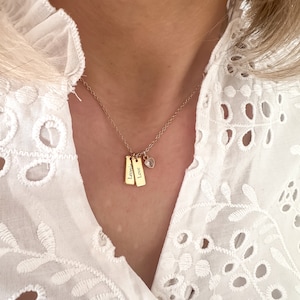 Collar de oro con etiqueta de barra personalizada, grabado, nombre, fecha, chapado en oro, mejor amiga, hermana, regalo esposa, mamá, familia, personalizado