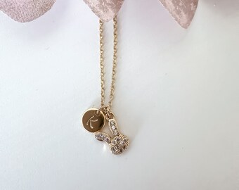 Bunny initials necklace, Easter bunny, engraving, name, Easter gift, girls necklace, little something for Easter, Easter nest,