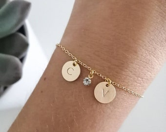 Several initials bracelet, engraving, first necklace, crystal, 18k gold-plated, mother-daughter, for best friend, sister, personal gift