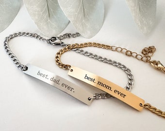 Best mum dad ever bracelet, Father's Day Mother's Day, gift mom dad, stainless steel, customizable, custom, customized, name, message