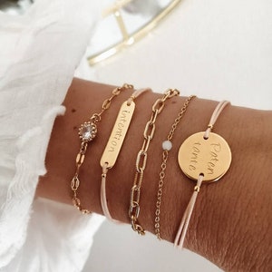 Pulsera grabada, dama de honor, madrina, pulsera de la amistad, nombres de los niños, con grabado, talla única, personalizada, cursiva,