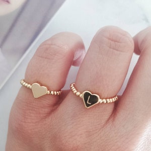 Initials Heart Ring, Stretch Gold Ring, Letter, JGA, Love Ring, Partner Ring, Gift Maid of Honor, Best Friend, Trend, Delicate, Fine,