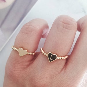 Iniciales Anillo del corazón, Anillo de oro elástico, Carta, JGA, Anillo de amor, Anillo de pareja, Regalo Dama de Honor, Mejor Amigo, Tendencia, Delicado, Fino,