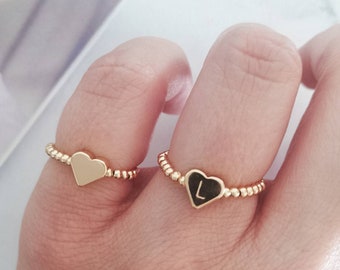 Iniciales Anillo del corazón, Anillo de oro elástico, Carta, JGA, Anillo de amor, Anillo de pareja, Regalo Dama de Honor, Mejor Amigo, Tendencia, Delicado, Fino,