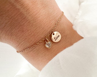 Name bracelet, engraving, initial chain, initials, crystal, 18k gold plated, mother-daughter, for best friend, sister, personal gift