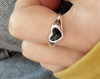 Onyx Heart Ring Etsy