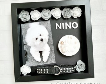 Personalized photo frame, keepsake, memory, dog deceased, collar, cat, paw print, pet, mourning, urn, pet memorial, monument,