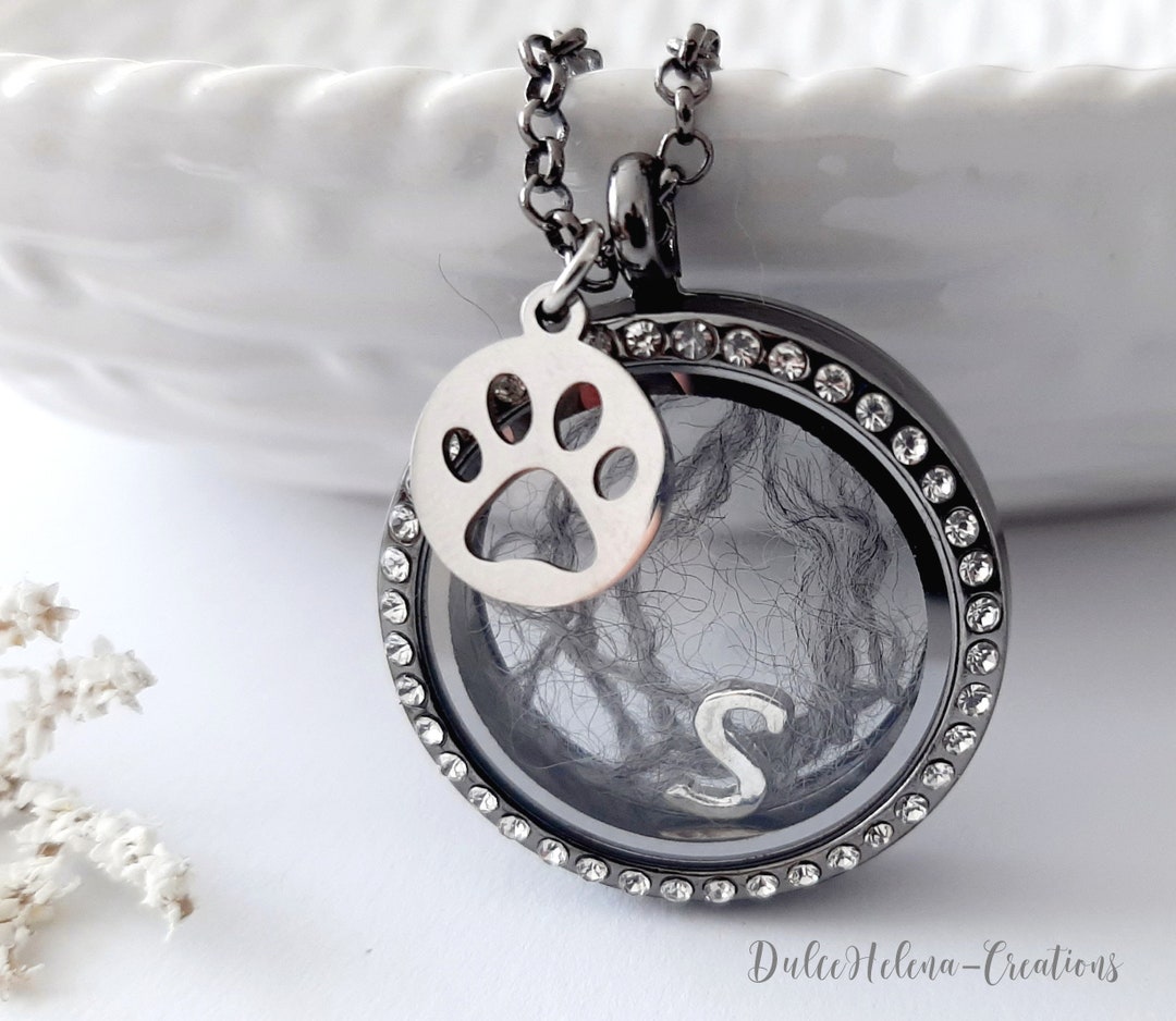 Locket Pet Hair Rhinestone Necklace Keepsake Mourning Pet Hair Jewelry