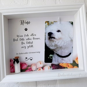 Fotorahmen & Urne personalisiert, Tierasche, Tierhaar, Andenken, Erinnerung, Hund verstorben, Katze, Trauer, Pet-Memorial, Einäscherung