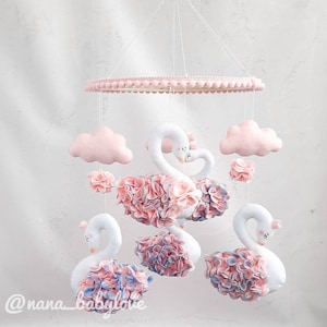 baby mobile crib mobile nursery mobile nursery decor hanging baby mobile baby girl gift pink mobile swan mobile