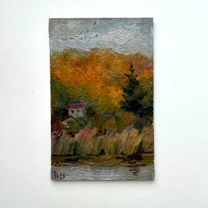 Original Oil Painting Small, Vintage Landscape, Painting on Canvas, Scenery, Miniature