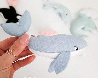 Blue whale , whale toy , ocean toy , gift boy , gift girl   nursery decor , sea creatures , blue  felt whale