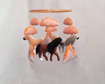 Horses  Baby mobile  Crib mobile horses  Nursery decor  Gift for baby  Crib mobile girl  Crib mobile boy  Horses Cloud  the mountains