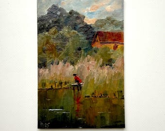 Original Oil Painting Small, Vintage Landscape, Painting on Canvas, Scenery