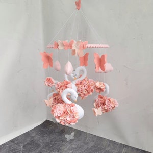Swan baby mobile , crib mobile , nursery decor , personalized gift , hanging baby mobile,  baby mobile girl  , pink mobile,  mobile nursery