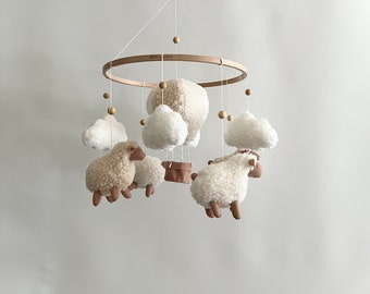 Mobile boucle, mobile mouton, mobile nuage, décoration de chambre d'enfant, mobile de berceau neutre