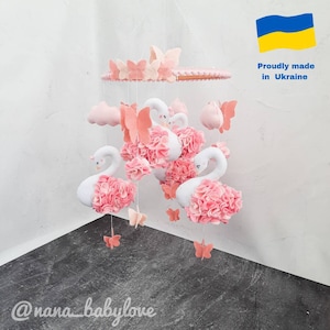 baby mobile crib mobile nursery mobile nursery decor hanging baby mobile baby girl gift pink mobile swan mobile