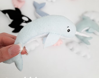 narwhal , nursery decor  sea,  narwhal toy , ocean toy , gift boy , gift girl , nursery decor , sea creatures , felt narwhal