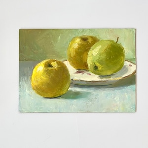 Pintura al óleo original pequeña, paisaje vintage, pintura sobre lienzo, naturaleza muerta