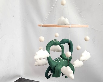 Dinosaur Baby Mobile, Green Nursery Decor, Dino Family Crib Mobile