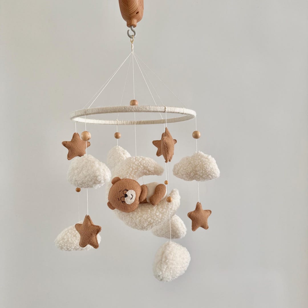 Boucle Baby Mobile, Teddy Bear Crib Mobile, Neutral Nursery Decor - Etsy