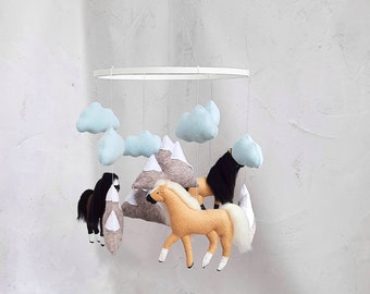 Horses  Baby mobile  Crib mobile horses  Nursery decor  Gift for baby  Crib mobile girl  Crib mobile boy  Horses Cloud  the mountains