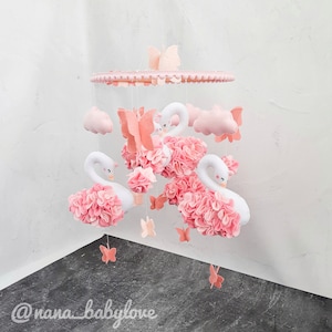 baby mobile crib mobile nursery mobile nursery decor hanging baby mobile baby girl gift pink mobile swan mobile