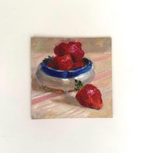Petite peinture à l'huile originale paysage vintage, peinture sur toile, nature morte