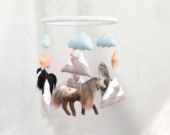Horses  Baby mobile  Crib mobile horses  Nursery decor  Gift for baby  Crib mobile girl  Crib mobile boy  Horses Cloud  the mountains
