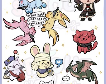 final fantasy 14 ffxiv sticker sheet! this is thancred, graha cat, loporrits, emet selch etc. 6x4inch