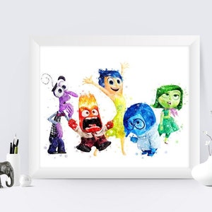 Inside Out Print Pixar Inside Out Freude Traurigkeit Druckbares Ekel Wut Angst Aquarell Poster auf links druckbares Kinderzimmer Wandbild